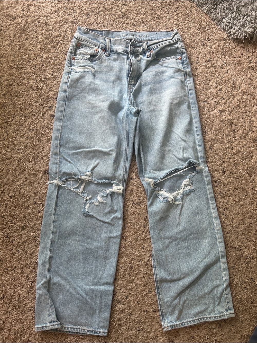 American Eagle Outfitters Light Blue Distressed Straight Leg Jeans